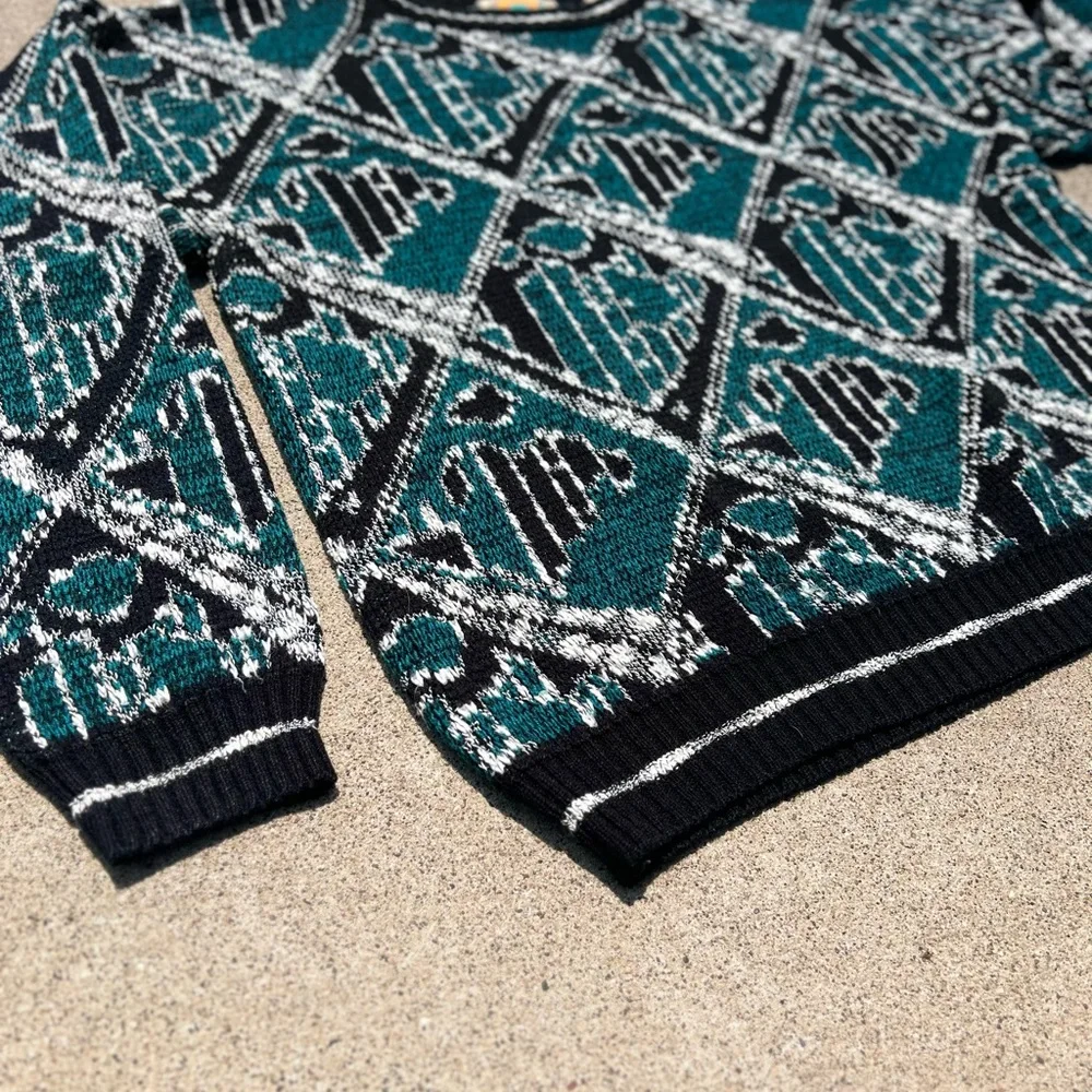 Brad Richards Sweater L Retro Geometric‎ Print Crewneck Knit Streetwear Vintage